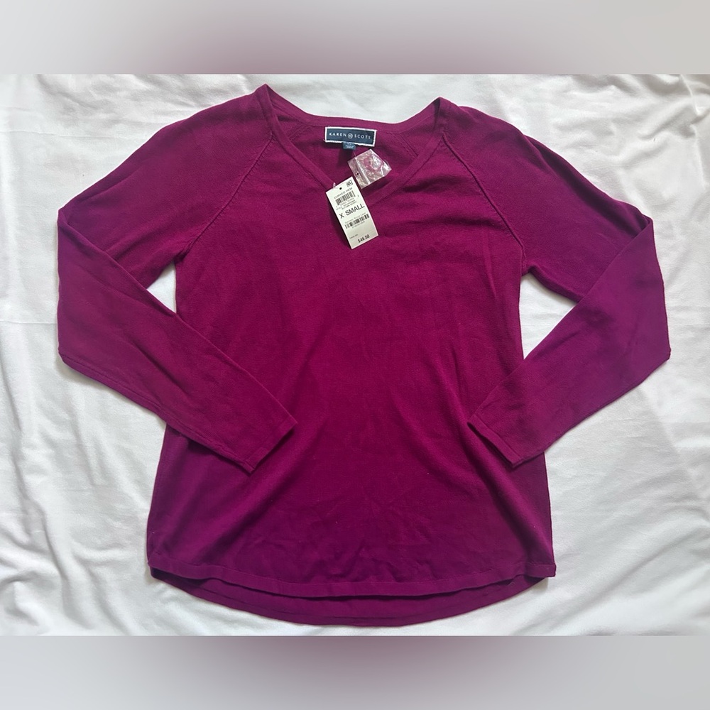 Karen Scott Women's Magenta Long Sleeve Tee